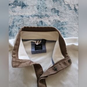 mHugo Boss Quarter Snap Pullover – Medium – Ivory/Brown Trim